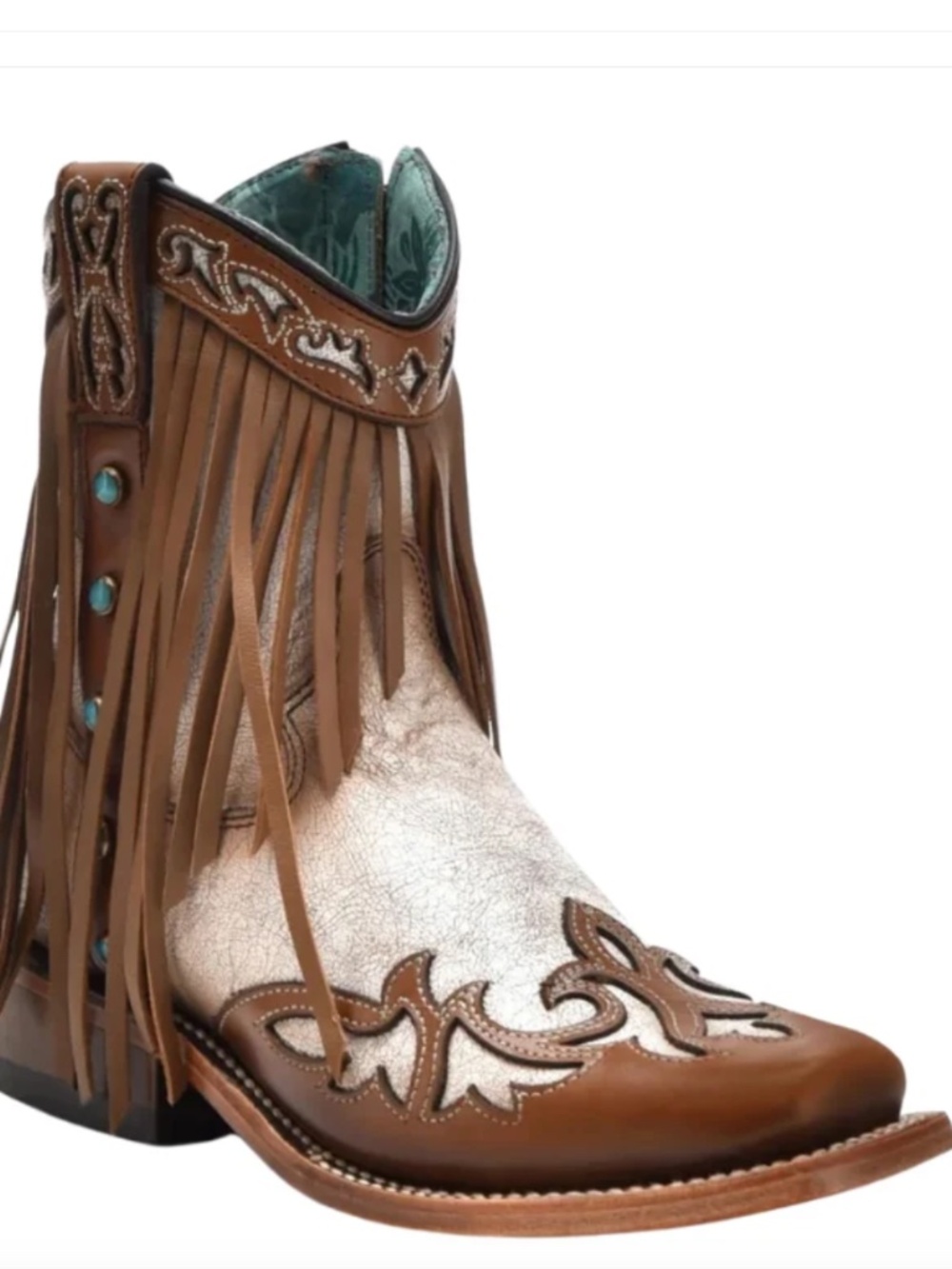 Corral Handrcafted Boots -Distressed White-Brown Lamb Overlay - NWT - Size 8